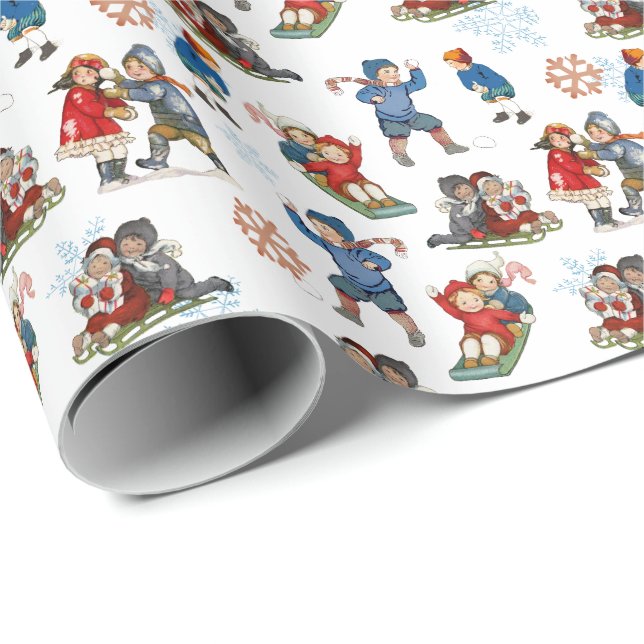 Papel De Presente Filhos de inverno Leve Snowball luta Feriado da ne (Ponta do rolo)