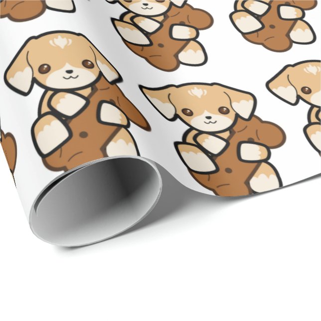 Papel De Presente Filhote de cachorro bonito com um osso (Ponta do rolo)