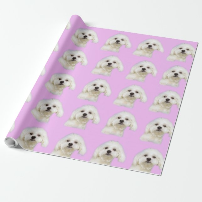 Papel De Presente Filhote de cachorro branco #Maltese (Desenrolado)
