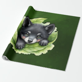 Papel De Presente Filhote de lobo no verde: 