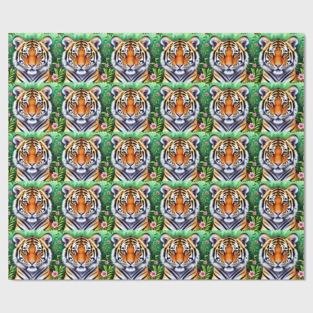 Papel De Presente Filhote de tigre botânico ousado (Aberto)