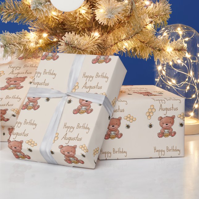 Papel De Presente Filhote de Urso Mel Cute (Feriados)