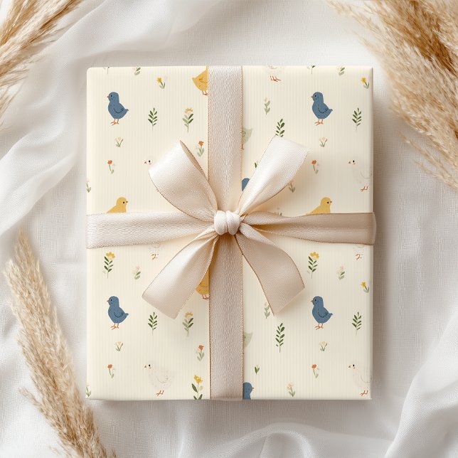 Papel De Presente Filhotes de Azul e Amarelo Pastel Fofos (Criador carregado)