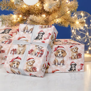 Papel De Presente Filhotes de Natal e Meias de Natal