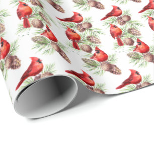 Papel De Presente Filiação de Natal Red Cardinal Birds Holly Berry