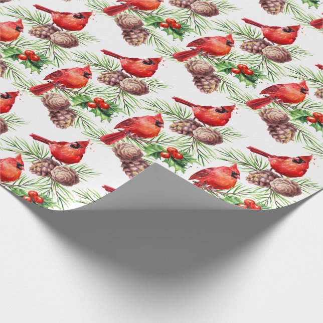 Papel De Presente Filiação de Natal Red Cardinal Birds Holly Berry (Ponta)