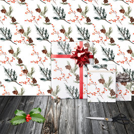 Papel De Presente Filiação De Pinheiro De Spruce De Inverno Cones Re