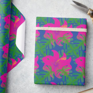 Papel De Presente Filodendro Hibisco Tropical