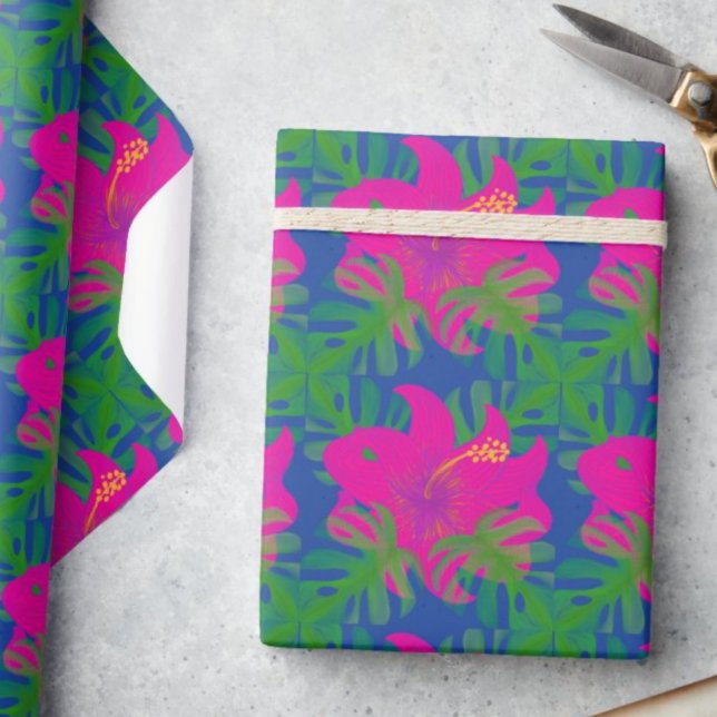 Papel De Presente Filodendro Hibisco Tropical (Vibrant tropical colors!)