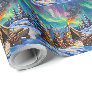 Papel De Presente Finnish Lapphund Natal Luzes do Norte Ártico
