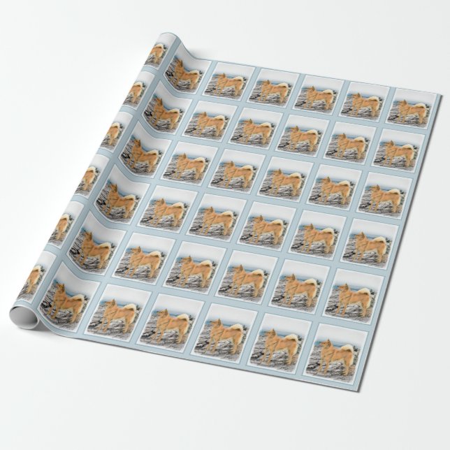 Papel De Presente Finnish Spitz na Pintura da Costa Marítima - Arte  (Desenrolado)