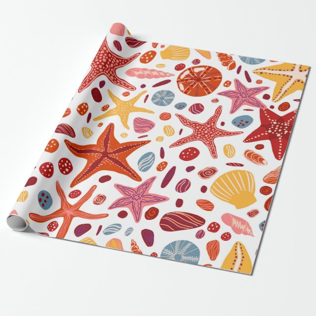 Papel De Presente Fios-de-água, conchas e pedras, palha de tração à  (Desenrolado)