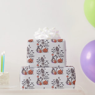 Papel De Presente Fique Assustador Cemitério Esqueleto Cinza Hallowe