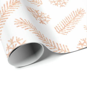 Papel De Presente Fir Snowflakes Rosa Rosa Rosa Dourada Feriados de