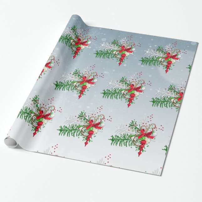 Papel De Presente Fir Twigs E Canas Doces (Desenrolado)