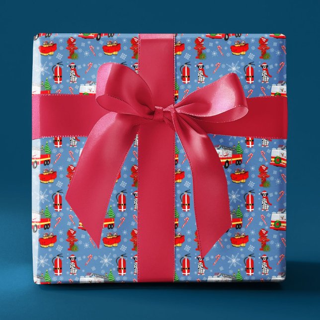 Papel De Presente Firefighter Christmas With Santa and Dalmatian    (Criador carregado)