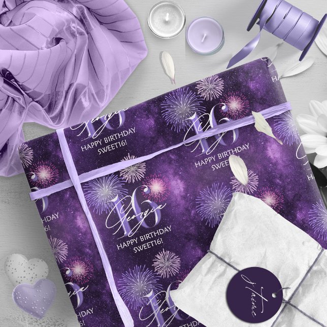 Papel De Presente Fireworks Sweet 16 Purple ID984 (Criador carregado)