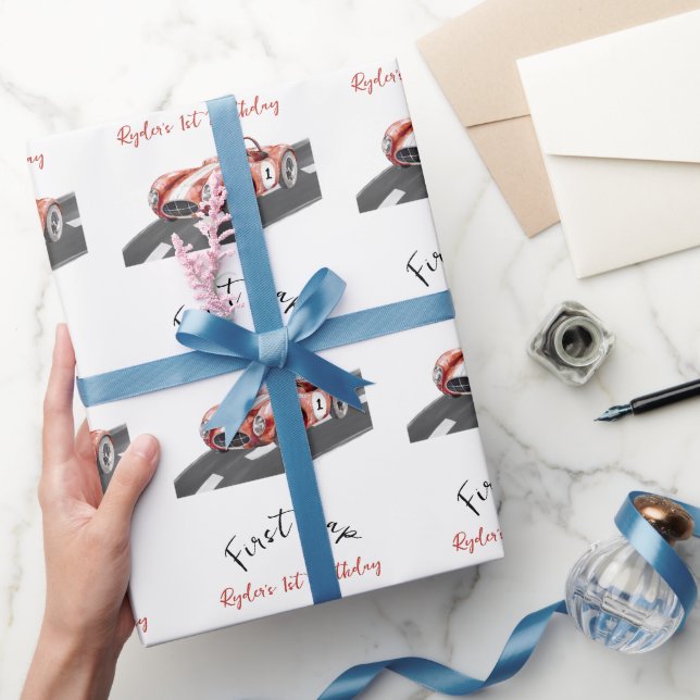 Papel De Presente First Lap Race Car 1st Birthday  (Presentear)