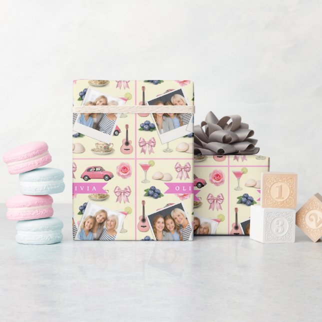 Papel De Presente Fita de Cocktail Rosa Coquette Fofa Personalizada (Chá de bebê)