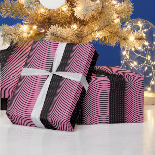Papel De Presente Fita de Natal de Feriado Negra em Stripes Rosa Neg