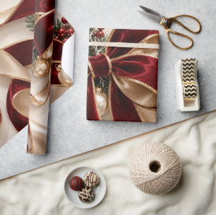Papel De Presente Fita de Natal Luxuosa Burgundy Dourada