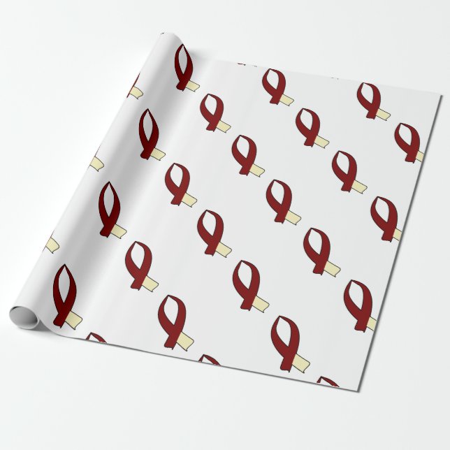 Papel De Presente Fita de Sensibilização (Borgonha e Creme) (Desenrolado)