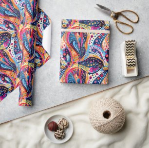Papel De Presente Fita giratória e padrão de Abstrato Floral