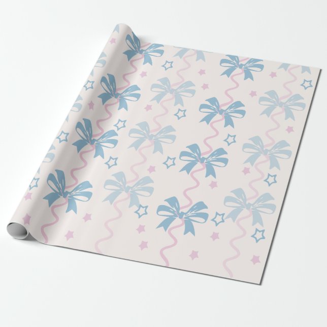 Papel De Presente Fita rosa e arco azul (Desenrolado)