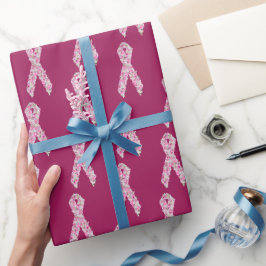 Papel De Presente Fita Rosa Floral de Sobrevivência do Câncer da Mam