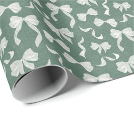 Papel De Presente Fita Vintage & Laços Aquarela em Linho (Verde)