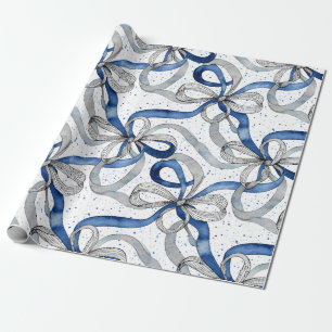 Papel De Presente Fitas Abstratas Azuis e Prateadas