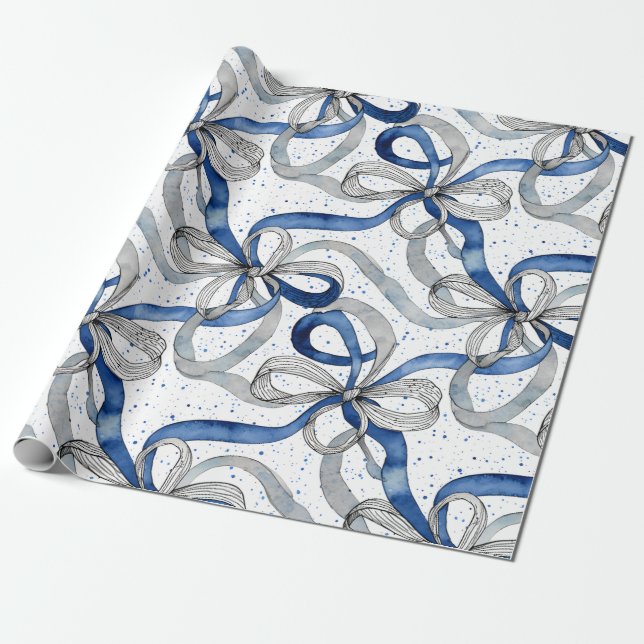 Papel De Presente Fitas Abstratas Azuis e Prateadas (Desenrolado)