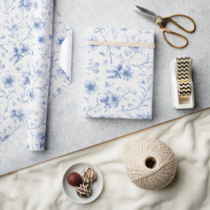 Papel De Presente Fitas Azuis e Laços Toile Coquette Padrão