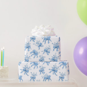 Papel De Presente Fitas Azuis e Laços Toile Coquette Padrão