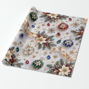Papel De Presente Fitas de Natal Elegantes Marfim e Dourado