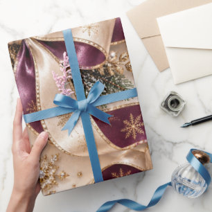 Papel De Presente Fitas de Natal Luxo Ameixa Dourada