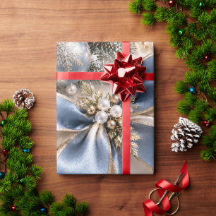 Papel De Presente Fitas de Natal Luxuosas Icy Blue Gold