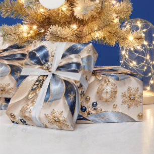 Papel De Presente Fitas de Natal Luxuosas Navy Prata