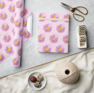 Papel De Presente Fitas de sobrevivente de câncer de mama rosa Daisy