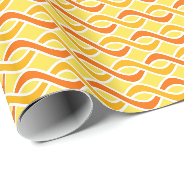 Papel De Presente Fitas modernas do século médio, amarelas e laranja (Ponta do rolo)