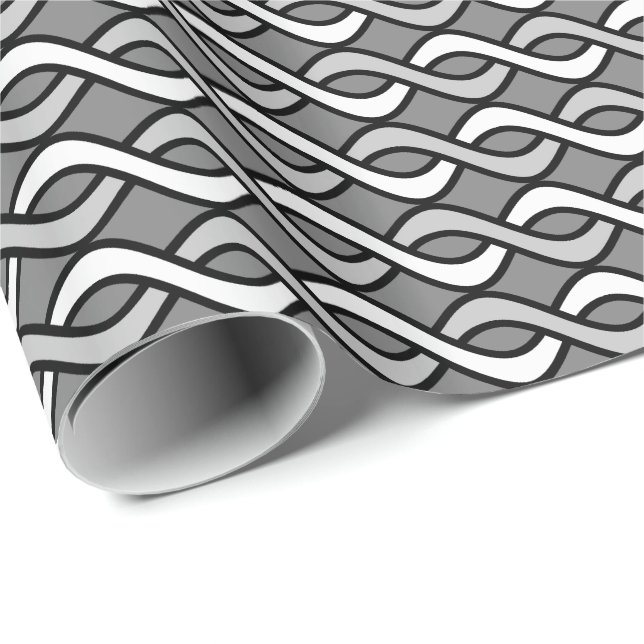 Papel De Presente Fitas modernas do século Médio, cinzas, preto e br (Ponta do rolo)