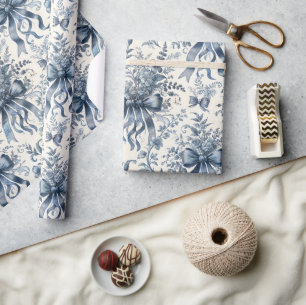 Papel De Presente Fitas Vintage Toile Azul