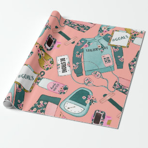 Papel De Presente Fitness Feminino Padrão Floral