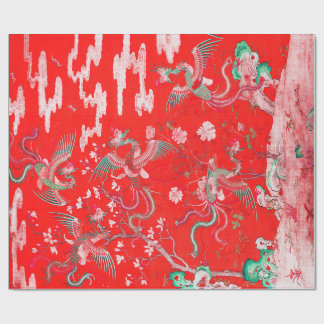 Papel De Presente Five Phoenixes in Garden Chinese Red Floral