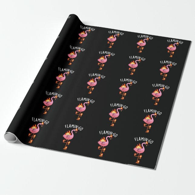Papel De Presente Flamin-go Funny Flamingo Pun Dark BG (Desenrolado)