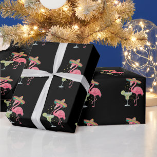 Papel De Presente Flamingo Bebendo Margarita Poncho Mexicano Engraça