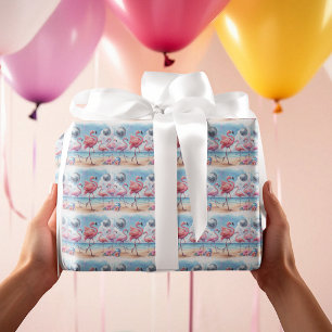 Papel De Presente Flamingo Birthday Beach Party