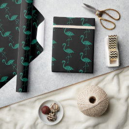 Papel De Presente Flamingo brilhante Padrão de brilho Esmeralda pret