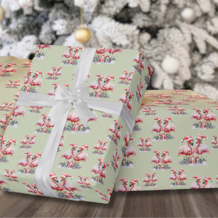 Papel De Presente Flamingo Christmas