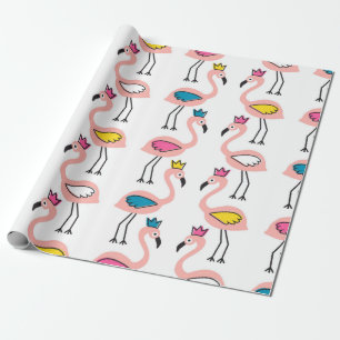 Papel De Presente Flamingo com padrão uniforme da coroa.